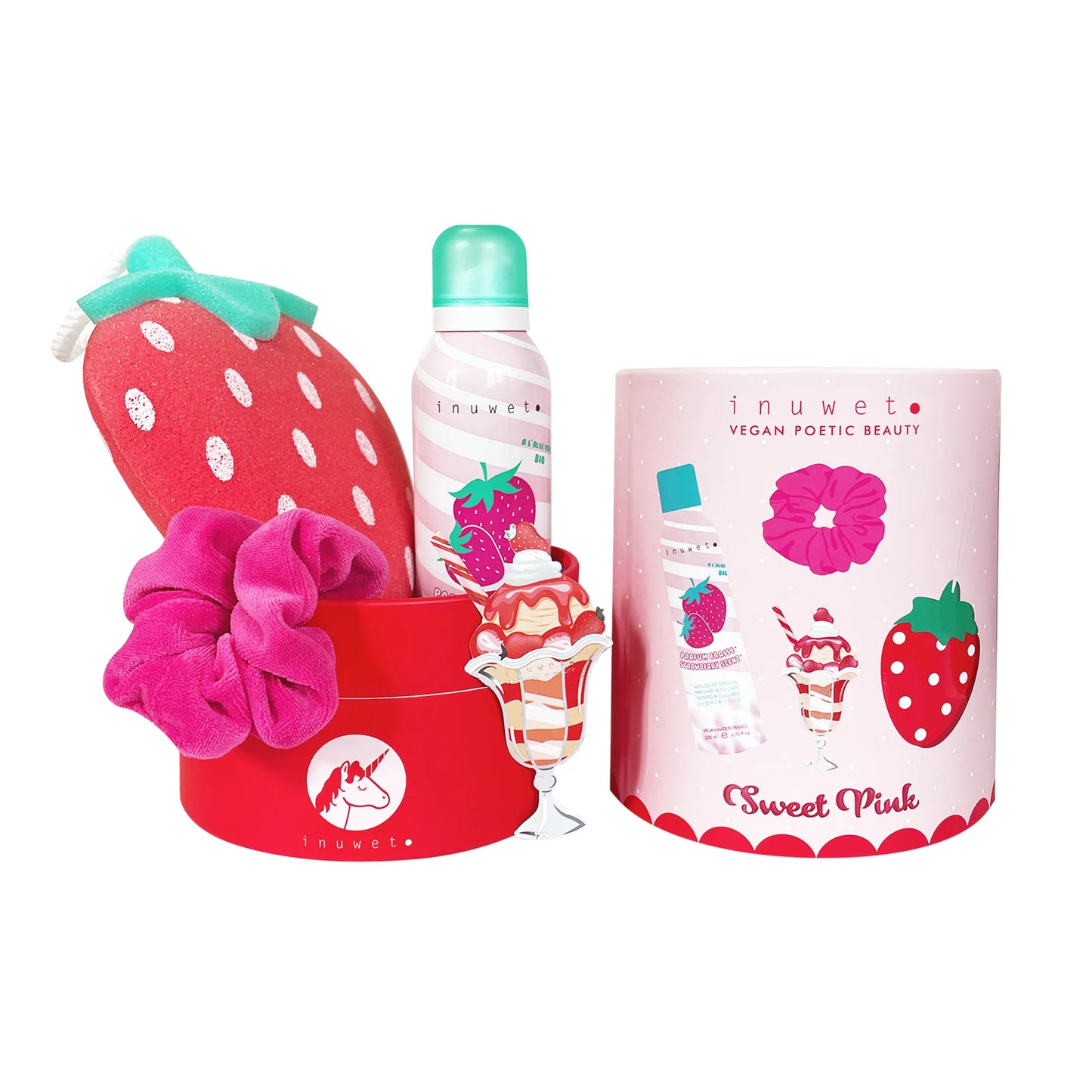 Dovanų rinkinys su dušo putomis ir aksesuarais „Fun Bath Box“ – Braškė