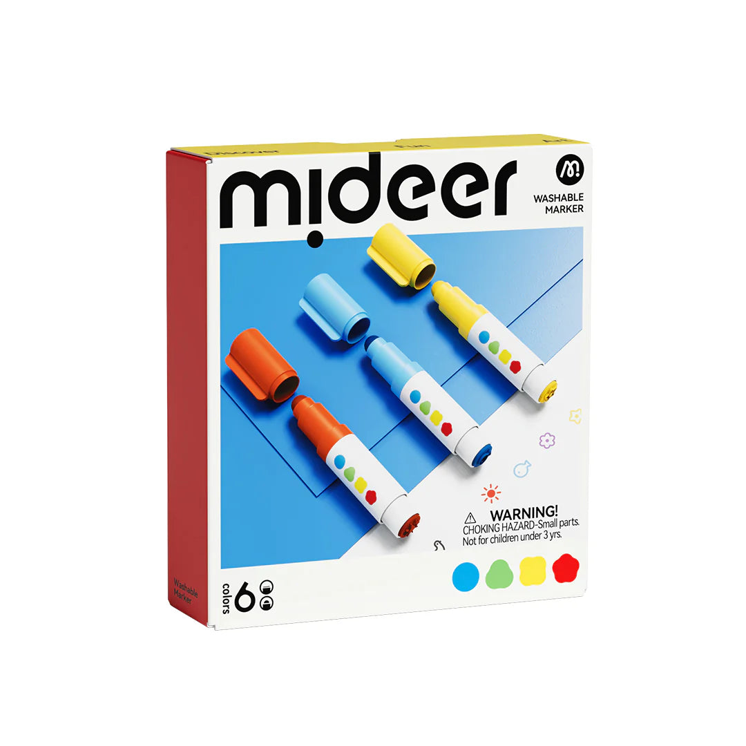 Mideer Dvipusis nuplaunamas markeris - apvalus galas ir antspaudas - 6 spalvos