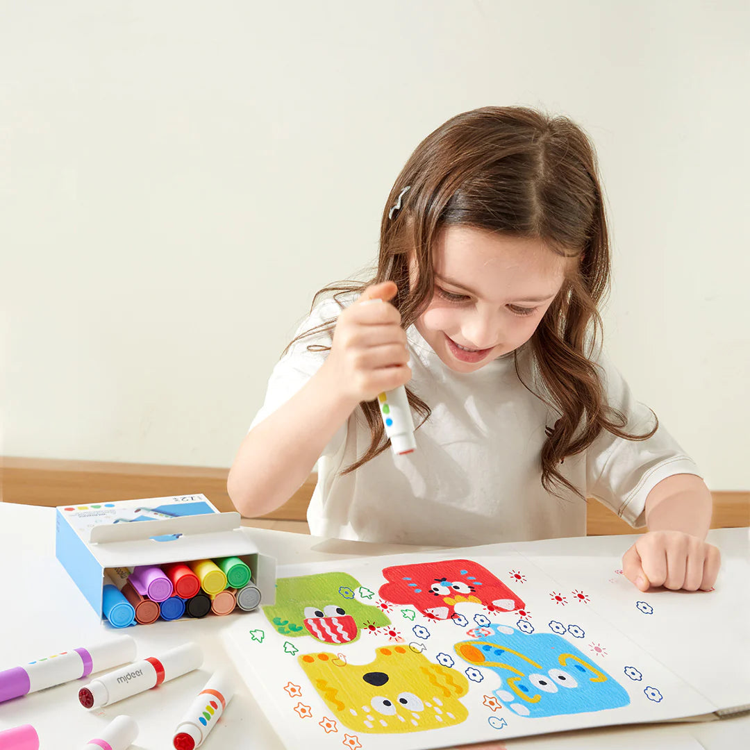 Mideer Dvipusis nuplaunamas markeris - apvalus galas ir antspaudas - 6 spalvos