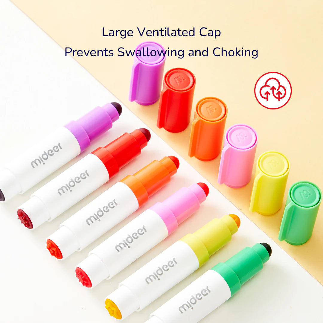 Mideer Dvipusis nuplaunamas markeris - apvalus galas ir antspaudas - 6 spalvos